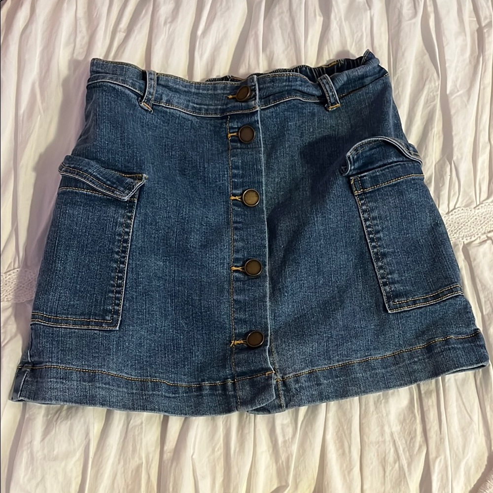 Copper Key Front Buttoned Blue Denim Skirt